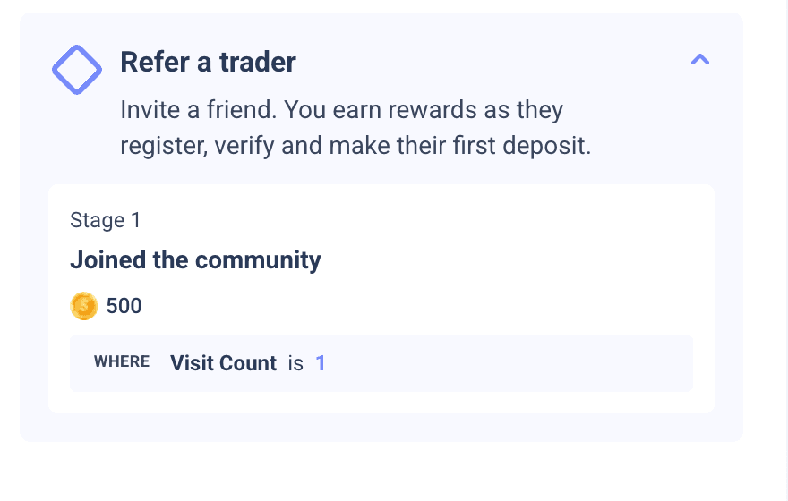 Referral programme card with a joined-community stage and coin reward